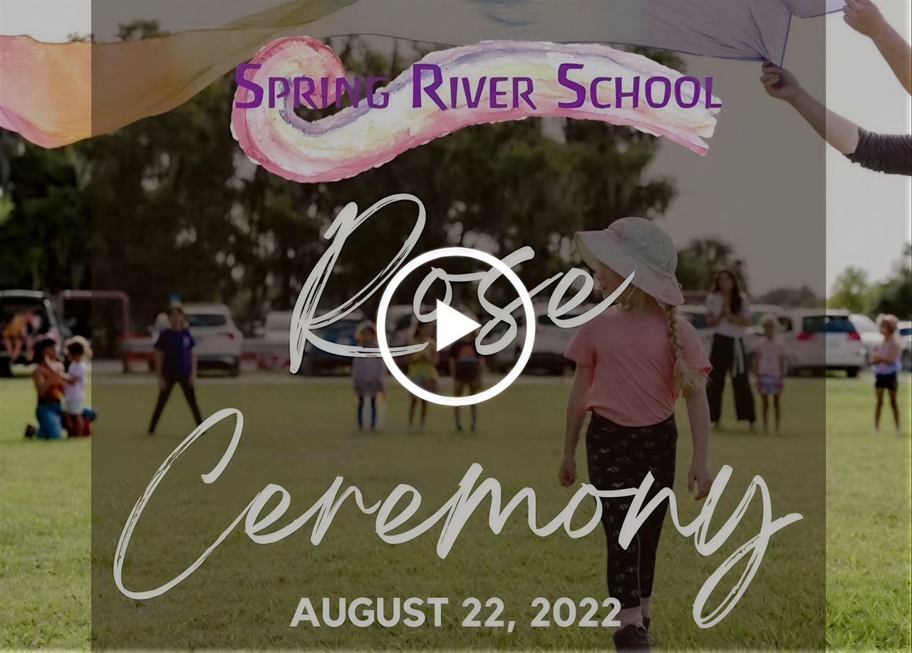 Rose Ceremony video thumbnail, children in a grassy field, with hand-lettered text reading Rose Ceremony, August 22, 2022.